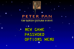 Peter Pan The Motion Picture Event title screen for GameBoy Advance